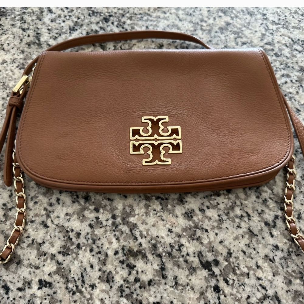 Tory Burch Britten Convertible Crossbody Bag with Gold Hardware.